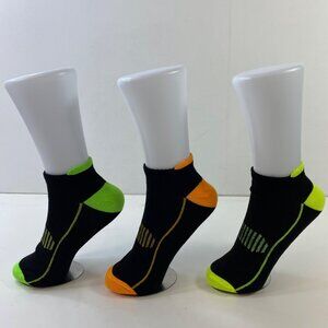 Mens Athletic Ankle Socks 3 Pack Colorful Toe Black Neon Orange Green Yellow